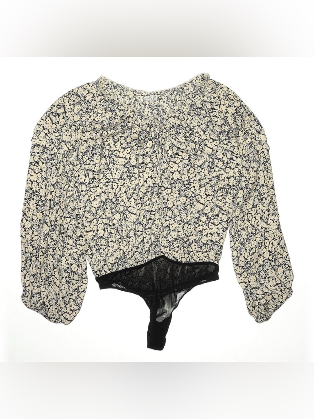 Free People Cream and Black Floral Bodysuit Top XS